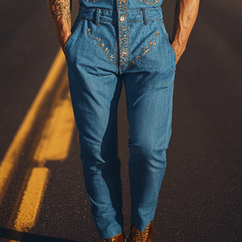 Men's Smmer Fashion Casal Classic Western Style Tencel DeniEmbroidered Jmpsit - Image 5