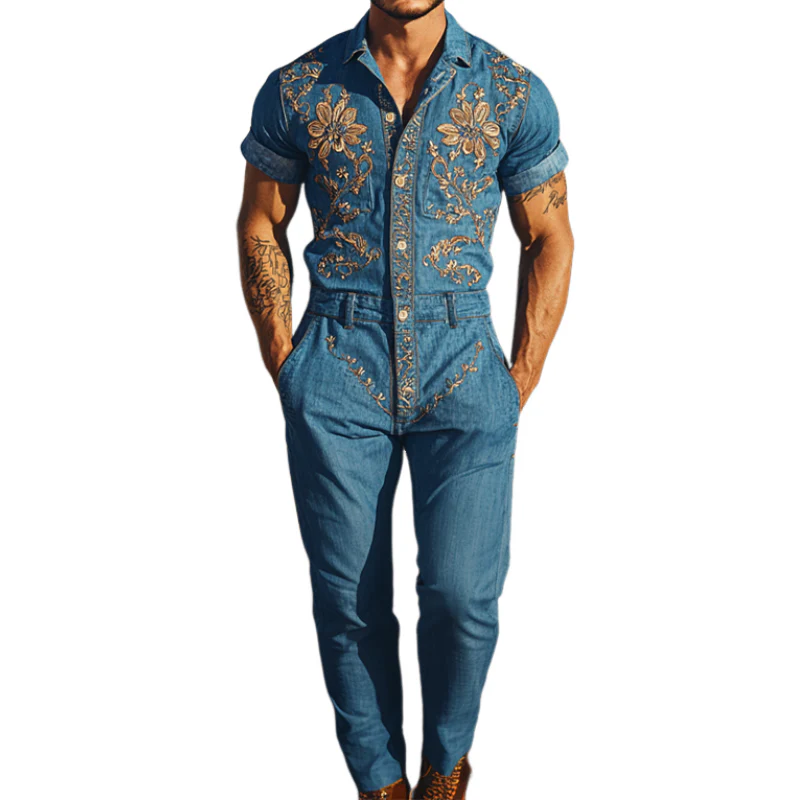 Men's Smmer Fashion Casal Classic Western Style Tencel DeniEmbroidered Jmpsit - Image 8