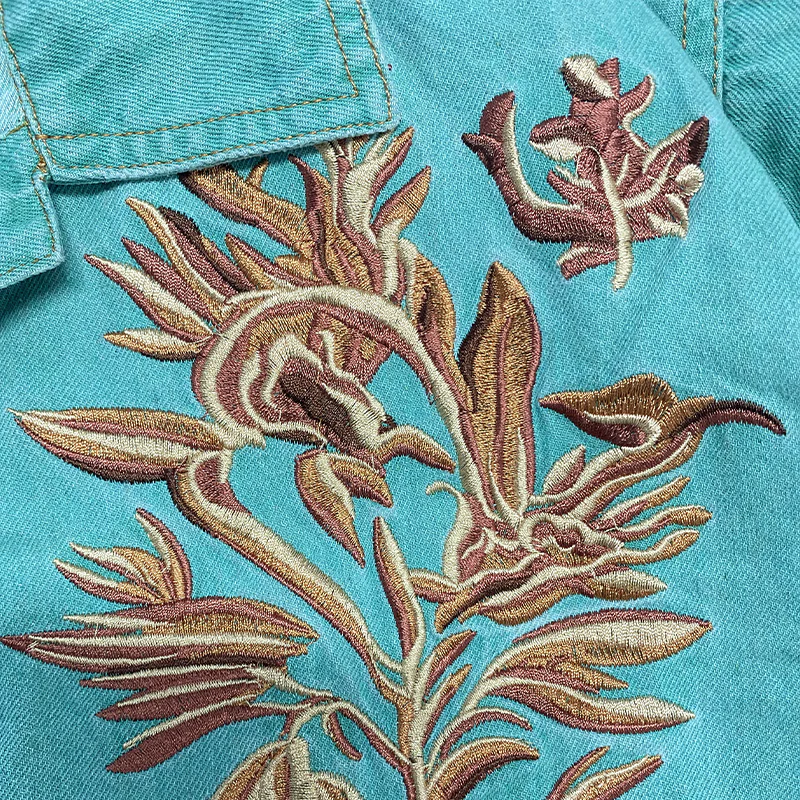 Men's Smmer Fashion Casal Retro Western Style Tencel DeniEmbroidery Jmpsit (Withot Belt) - Image 6