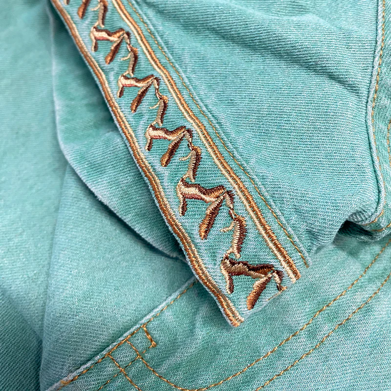 Men's Smmer Fashion Casal Retro Western Style Tencel DeniEmbroidery Jmpsit (Withot Belt) - Image 7
