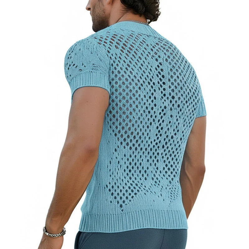 Men's Smmer Fashion V-necknittedesh Breathable T-shirt - Image 2