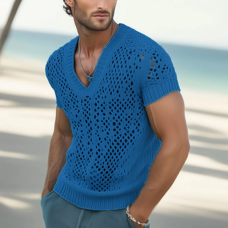 Men's Smmer Fashion V-necknittedesh Breathable T-shirt - Image 4