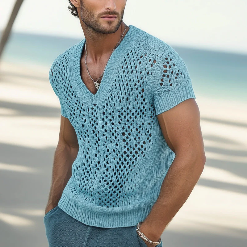 Men's Smmer Fashion V-necknittedesh Breathable T-shirt - Image 5
