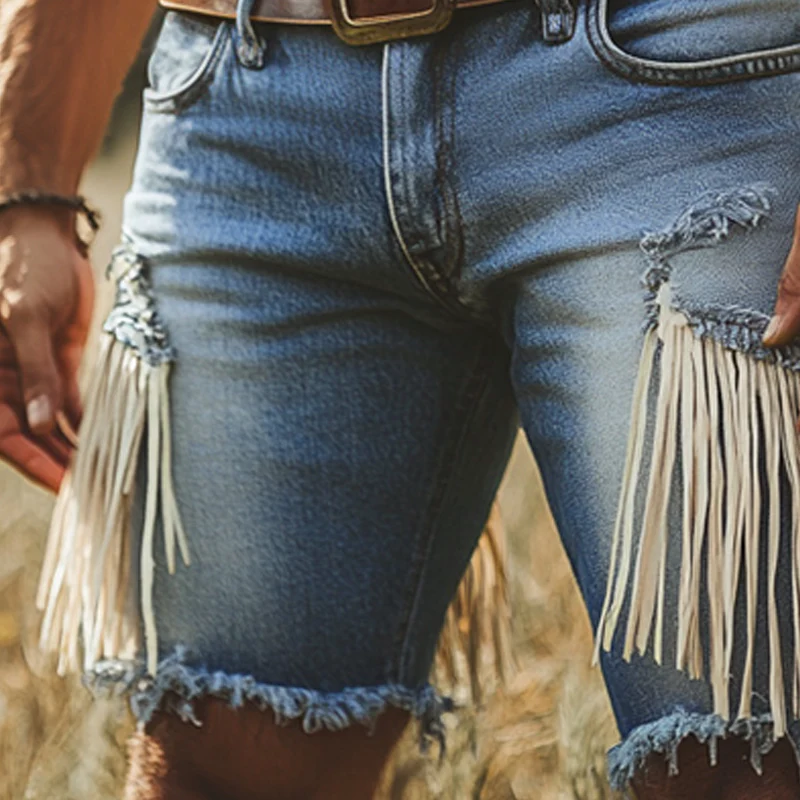 Men's Smmer Western Cowboy Style Tassel DeniShorts - Image 2