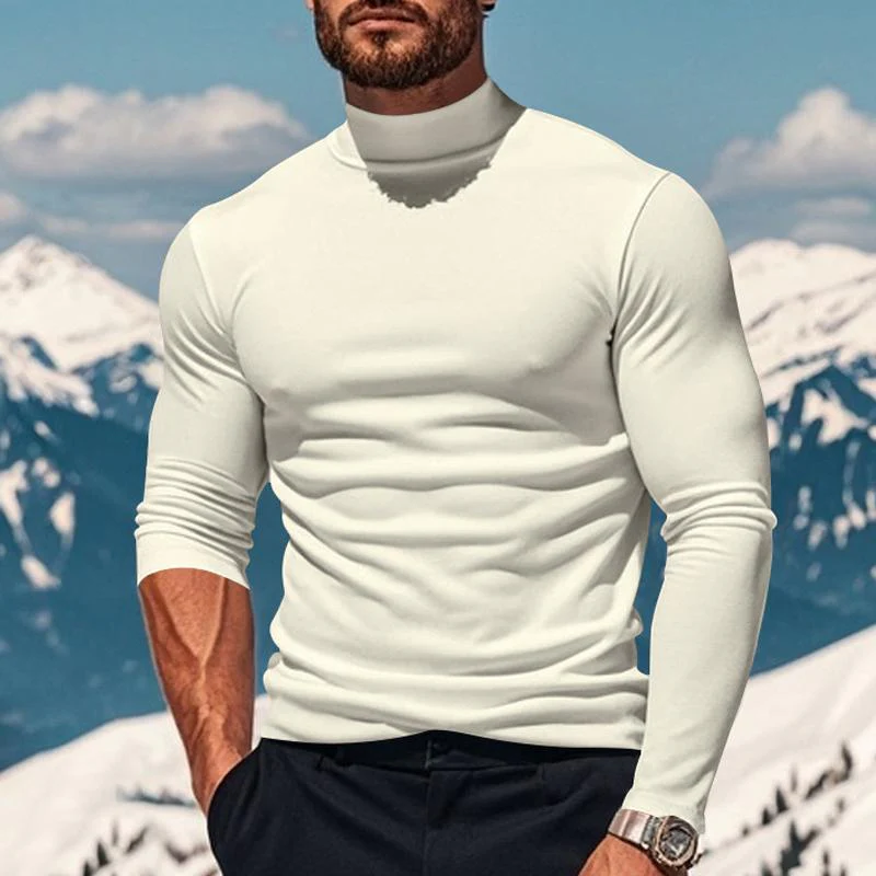 Men's Solid Color Plsh Half High Collar Long Sleeve T-shirt - Image 2