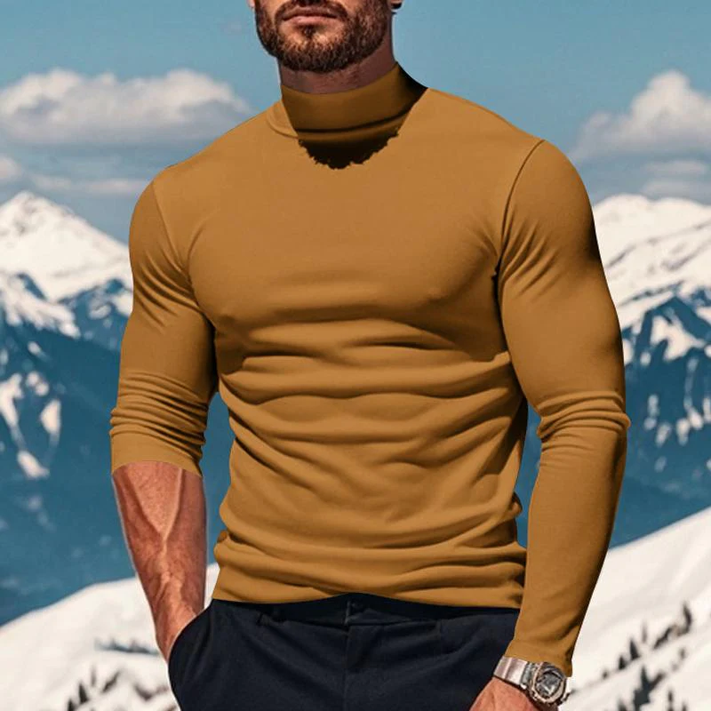 Men's Solid Color Plsh Half High Collar Long Sleeve T-shirt - Image 3