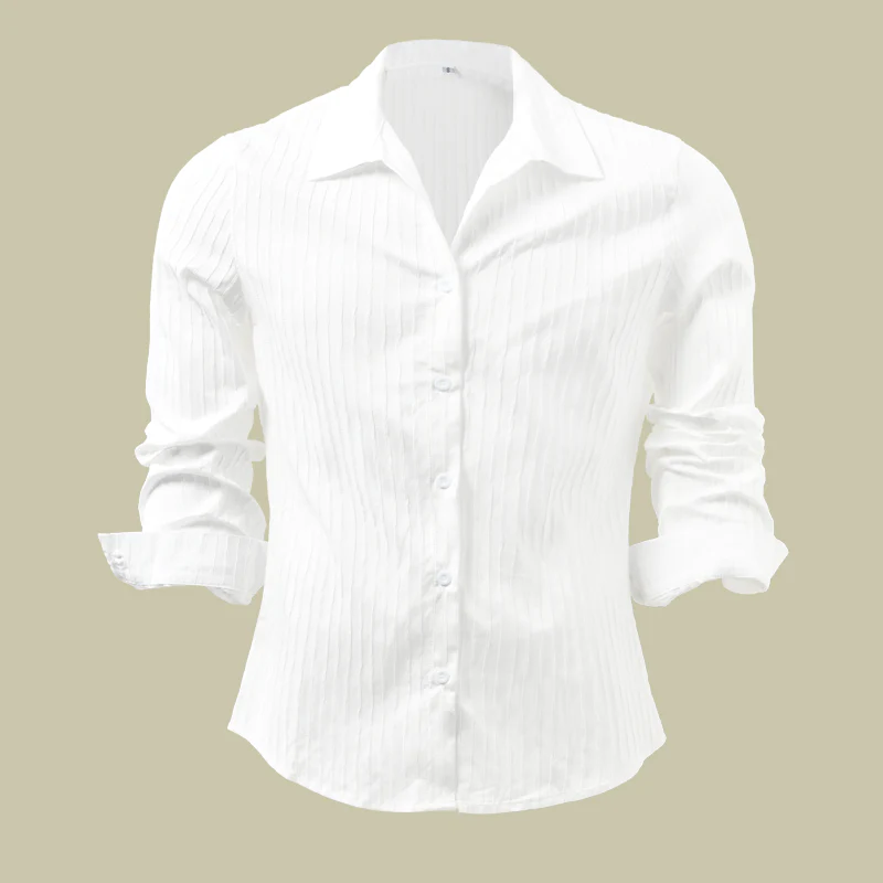 Men's Solid Color Striped Lapel Long Sleeve Shirt - Image 4