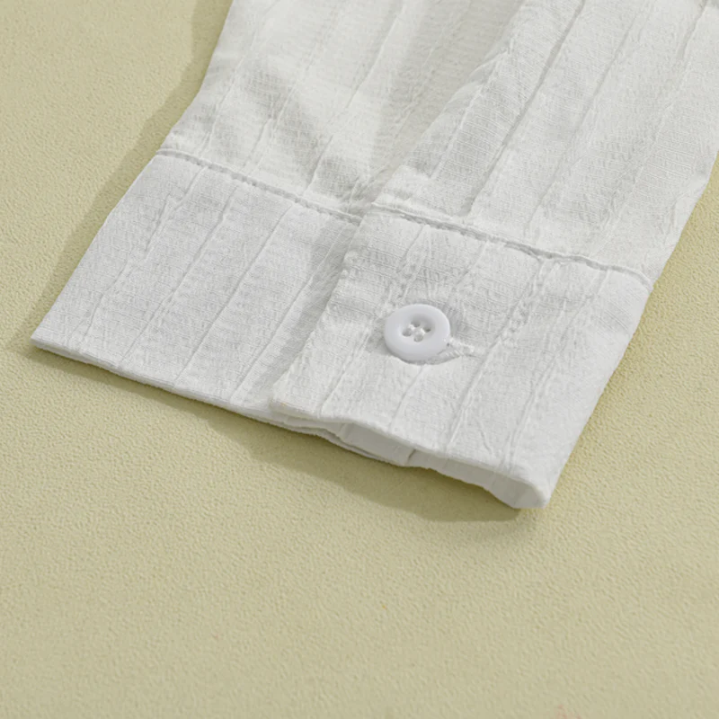 Men's Solid Color Striped Lapel Long Sleeve Shirt - Image 6