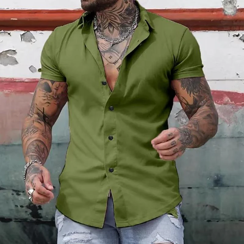 Men's Solid Lapel Short Sleeve Sports Fitness Shirt - Image 8