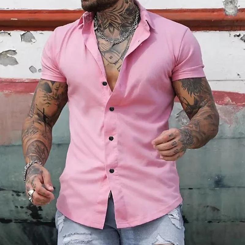 Men's Solid Lapel Short Sleeve Sports Fitness Shirt - Image 9