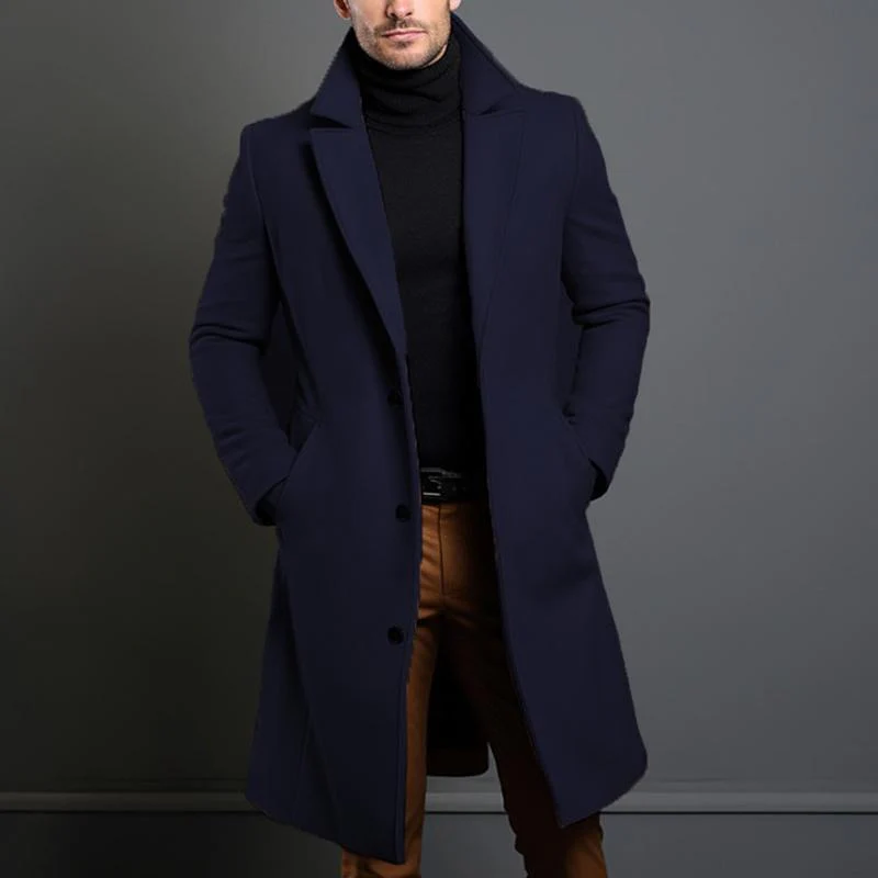 Men's Solid Notch Lapel Single-breasted mid-length Coat - Image 4