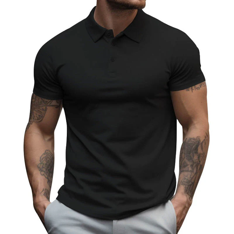 Men's Solid SliLapel Short Sleeve Casal Polo Shirt - Image 13