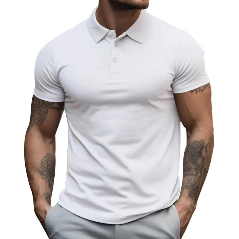 Men's Solid SliLapel Short Sleeve Casal Polo Shirt - Image 14