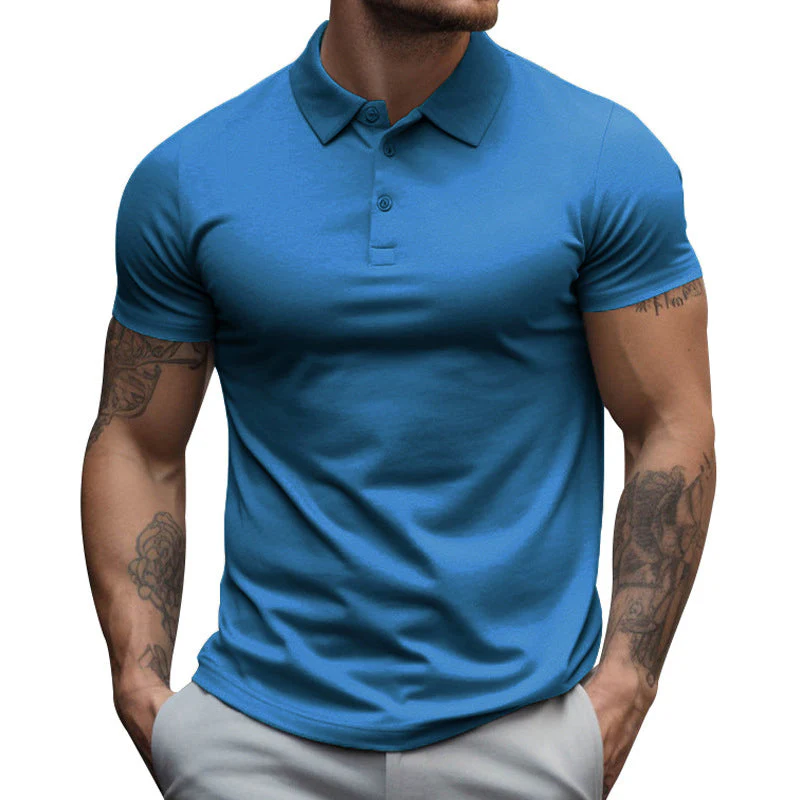 Men's Solid SliLapel Short Sleeve Casal Polo Shirt - Image 15