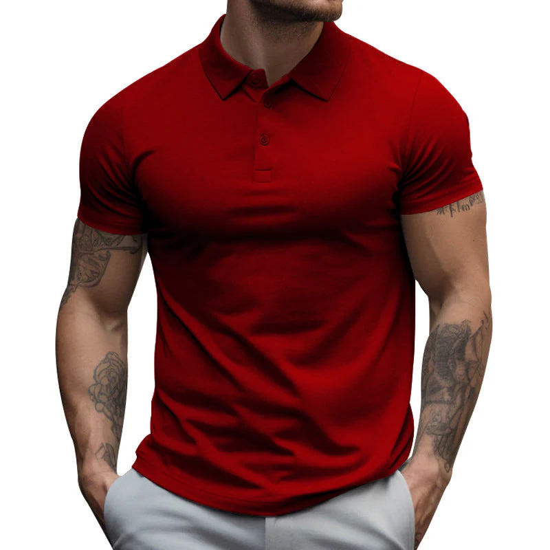Men's Solid SliLapel Short Sleeve Casal Polo Shirt - Image 16