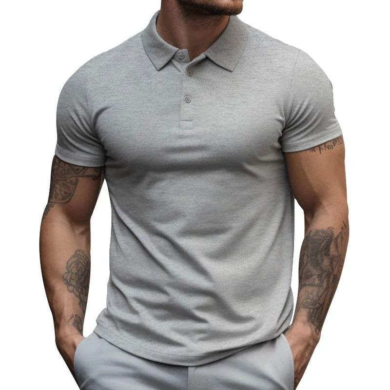 Men's Solid SliLapel Short Sleeve Casal Polo Shirt - Image 17