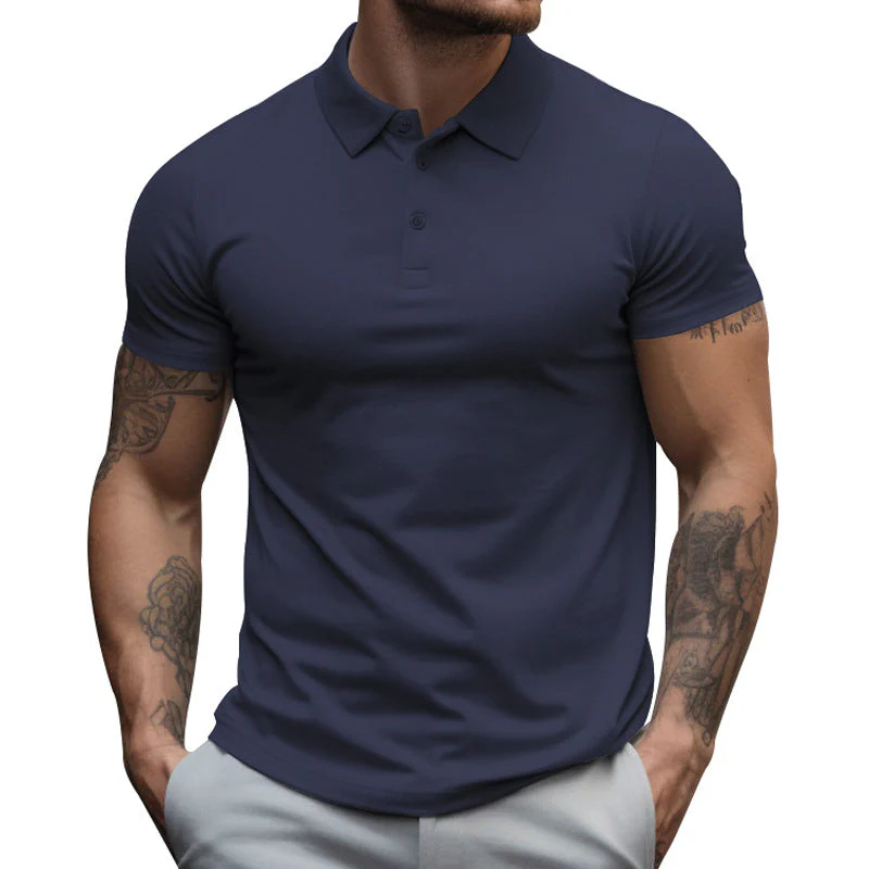 Men's Solid SliLapel Short Sleeve Casal Polo Shirt - Image 2