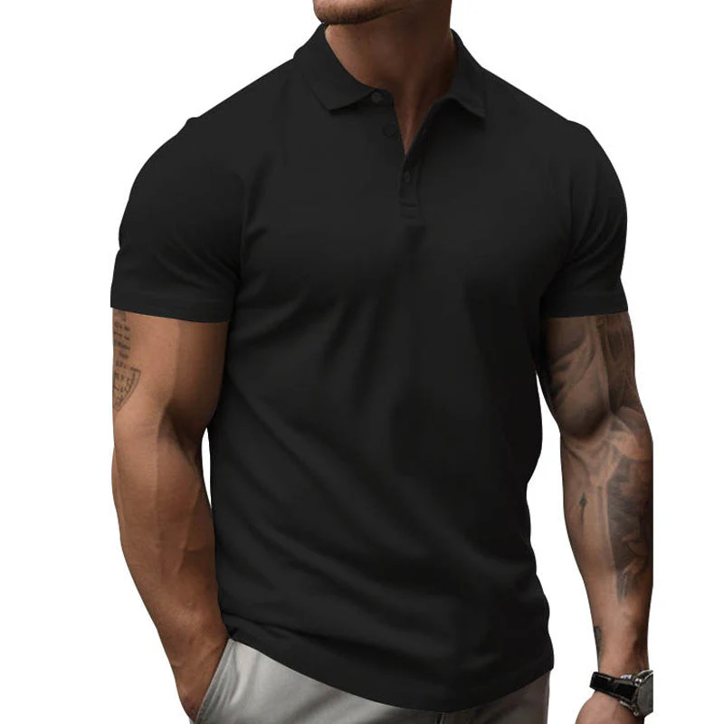 Men's Solid SliLapel Short Sleeve Casal Polo Shirt - Image 4