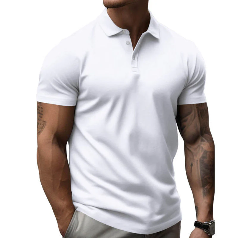 Men's Solid SliLapel Short Sleeve Casal Polo Shirt - Image 5