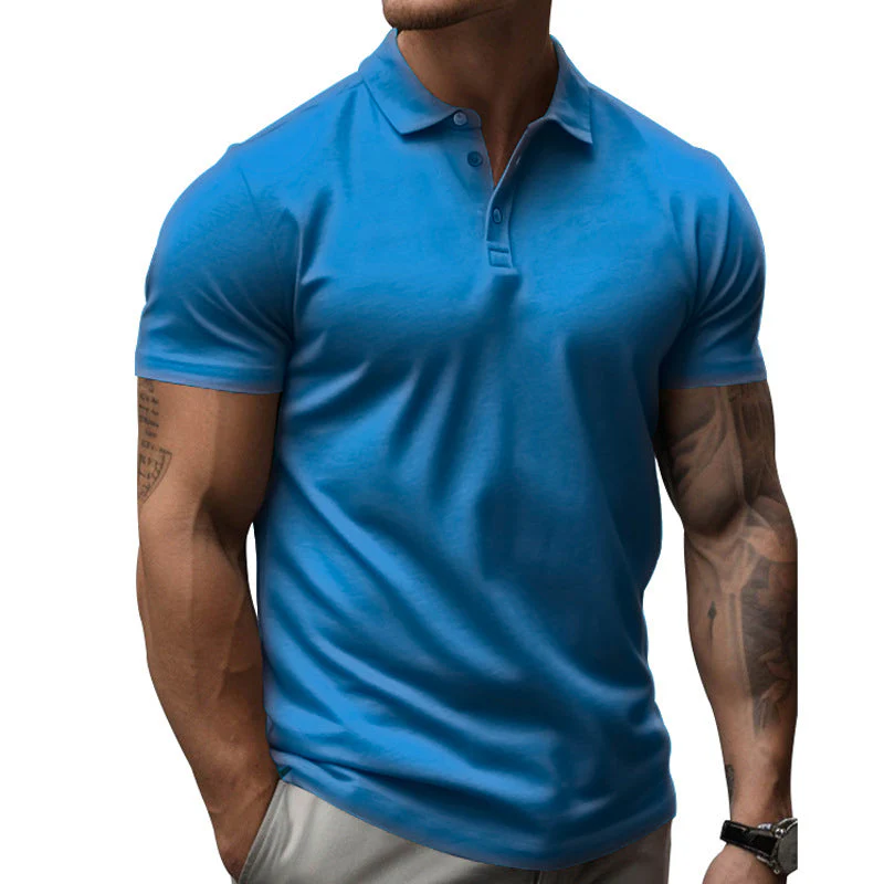 Men's Solid SliLapel Short Sleeve Casal Polo Shirt - Image 6
