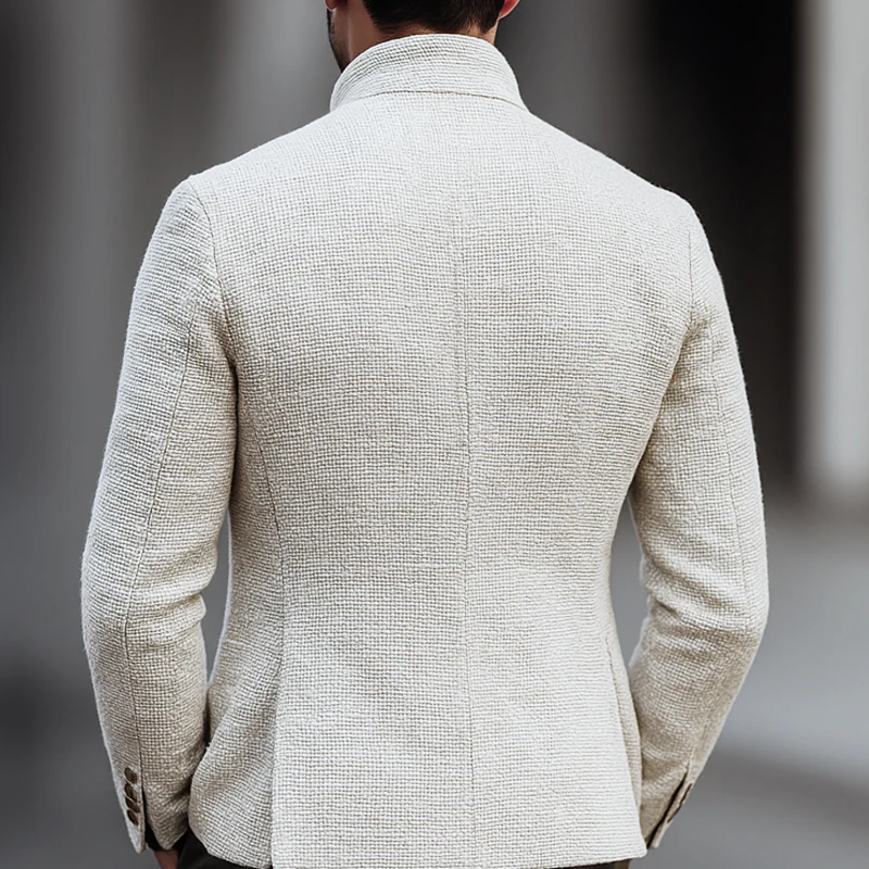 Men's Solid Tweed Stand Collar Single Breasted Casual Jacket - Image 3