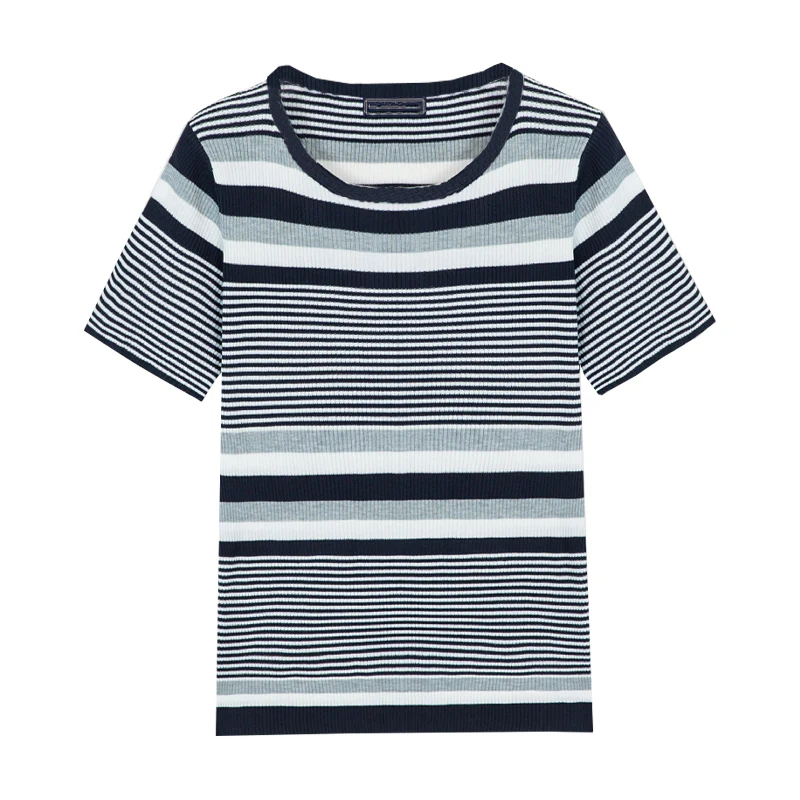 Men's Spring and Smmer Casal Horizontal Stripenit Short Sleeve T-ShirtK - Image 3