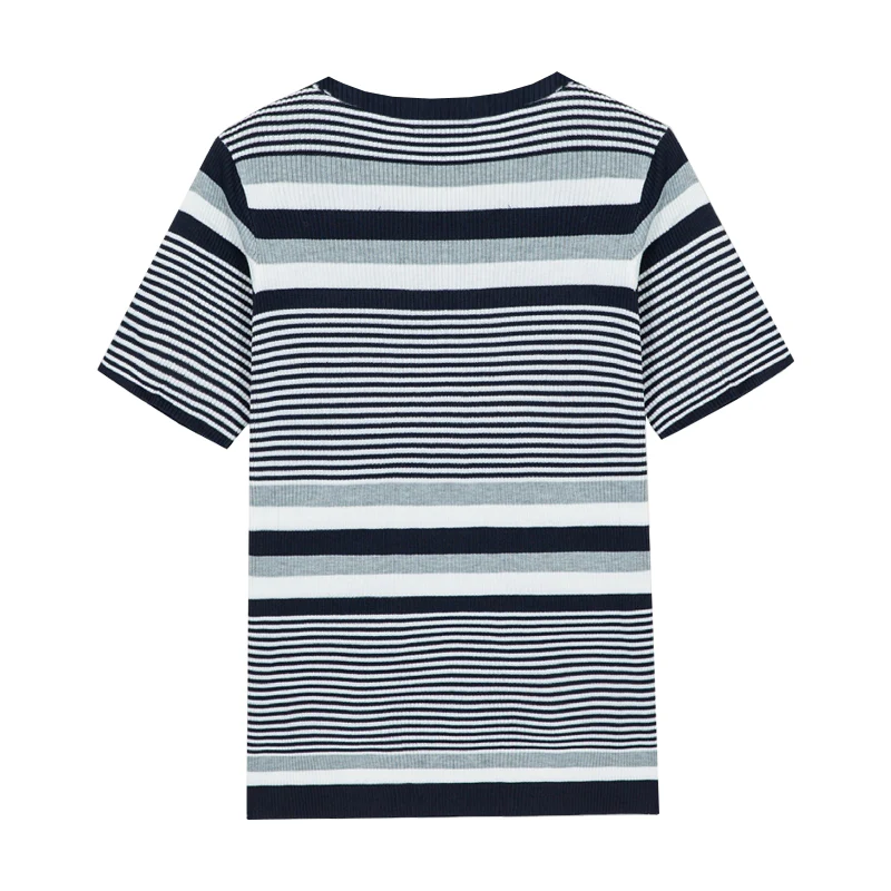 Men's Spring and Smmer Casal Horizontal Stripenit Short Sleeve T-ShirtK - Image 4