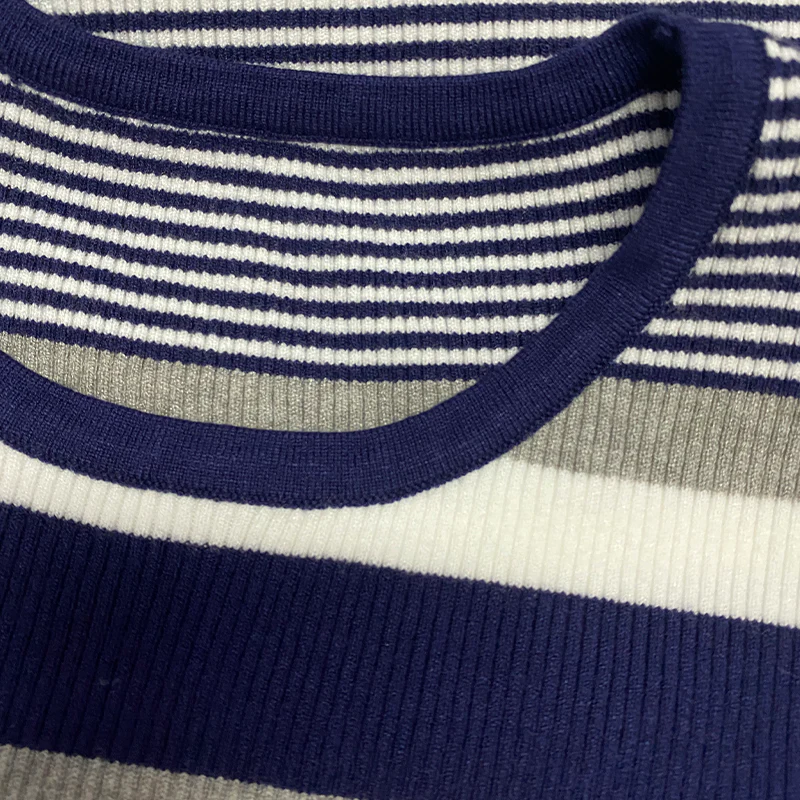 Men's Spring and Smmer Casal Horizontal Stripenit Short Sleeve T-ShirtK - Image 5