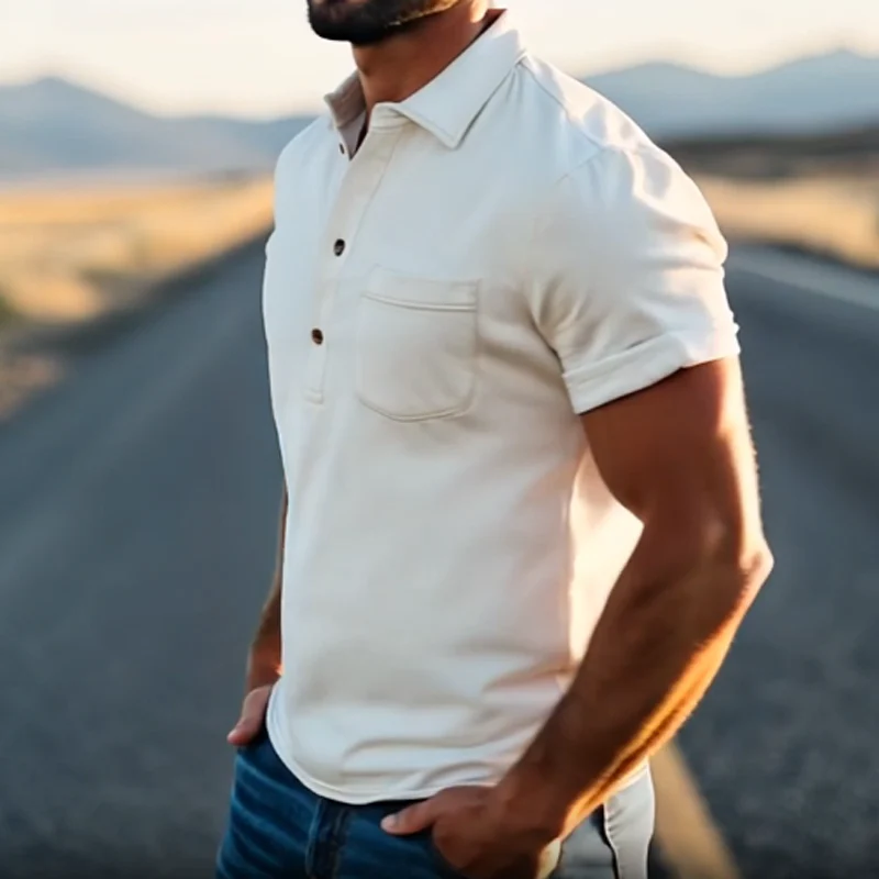 Men's Spring Fashion Retro Western Style Sede Short Sleeve Polo Shirt - Image 2