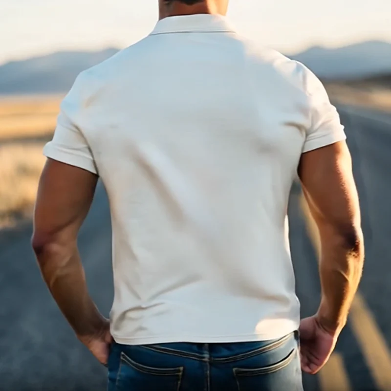 Men's Spring Fashion Retro Western Style Sede Short Sleeve Polo Shirt - Image 3