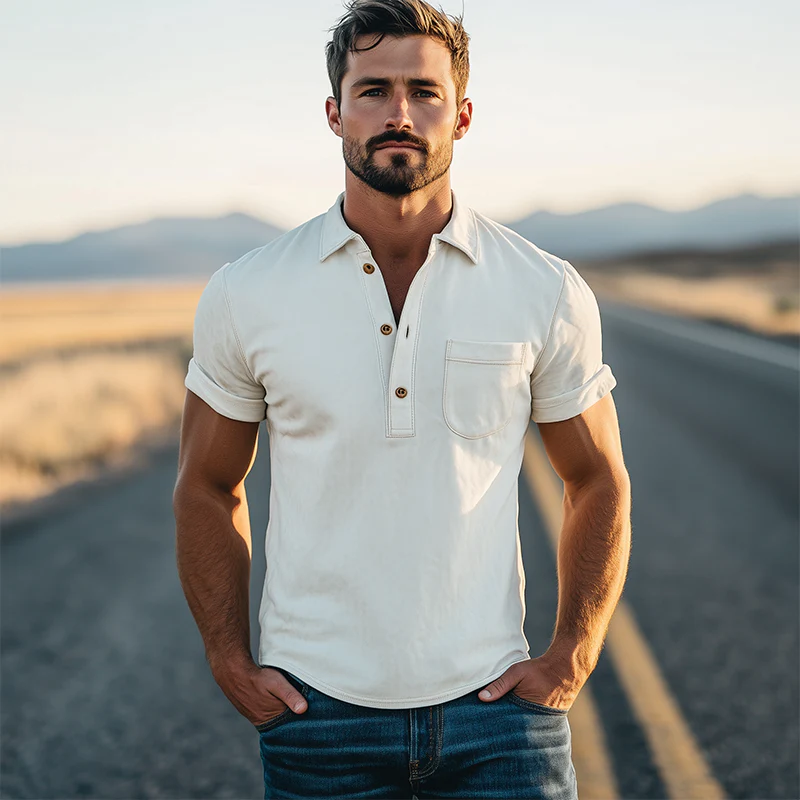 Men's Spring Fashion Retro Western Style Sede Short Sleeve Polo Shirt - Image 4