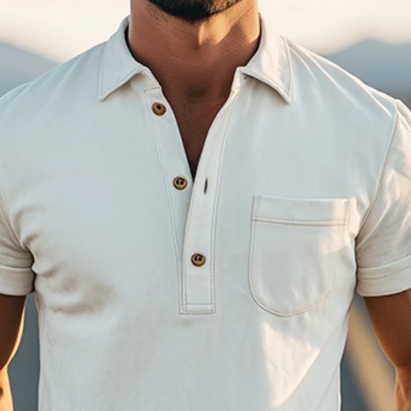 Men's Spring Fashion Retro Western Style Sede Short Sleeve Polo Shirt - Image 5