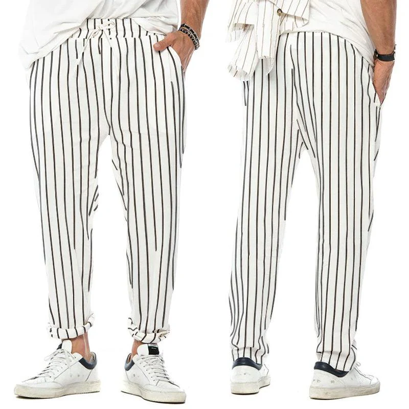 Men's Vertical Striped Cotn And Linen Straight Loose Trendy Casal Trosers - Image 3