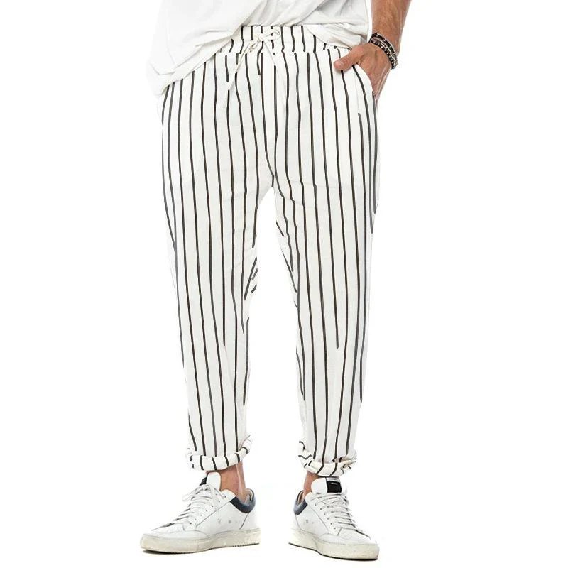 Men's Vertical Striped Cotn And Linen Straight Loose Trendy Casal Trosers - Image 4