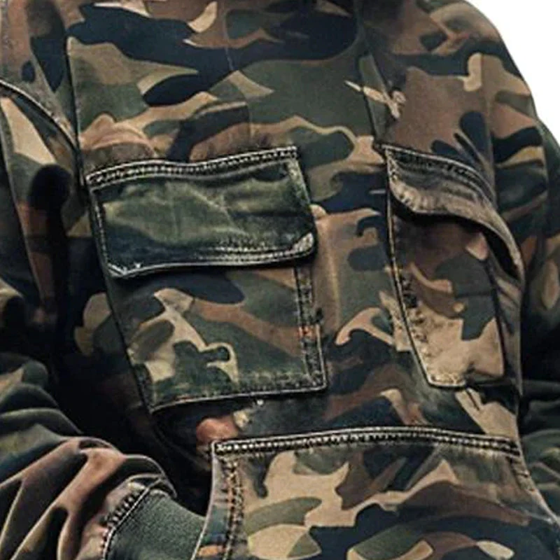 Men's Vine Camoflage Printed Cotn Blend Flap Pocket Long-Sleeved Hoodie - Image 2