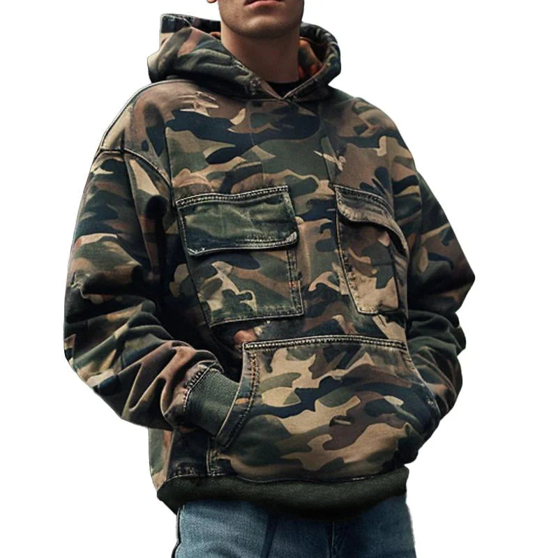 Men's Vine Camoflage Printed Cotn Blend Flap Pocket Long-Sleeved Hoodie - Image 4