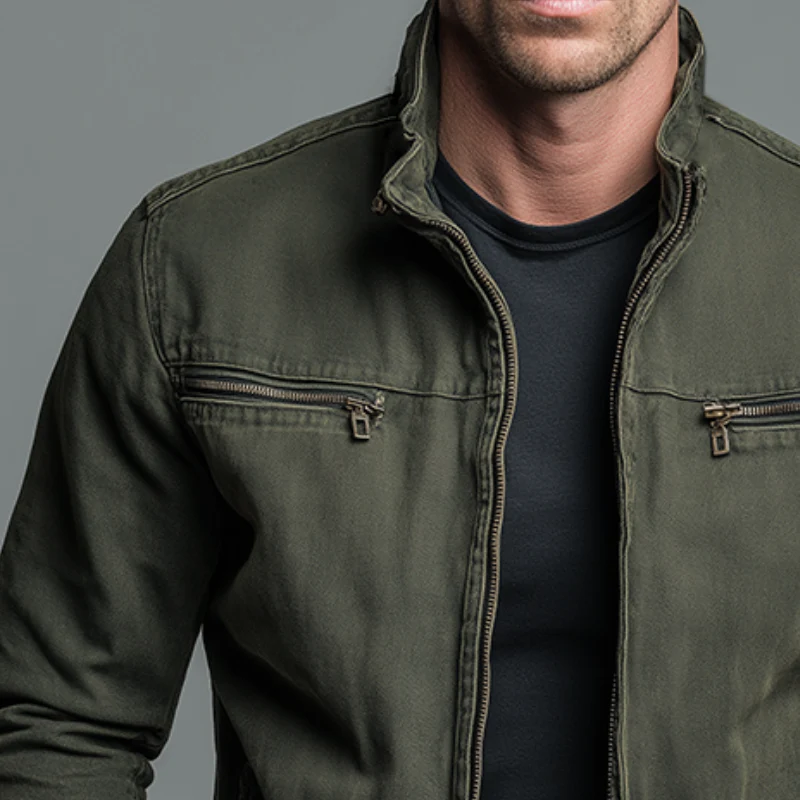 Men's Vine Casal Cotn Washedipper Lapel Jacket - Image 3