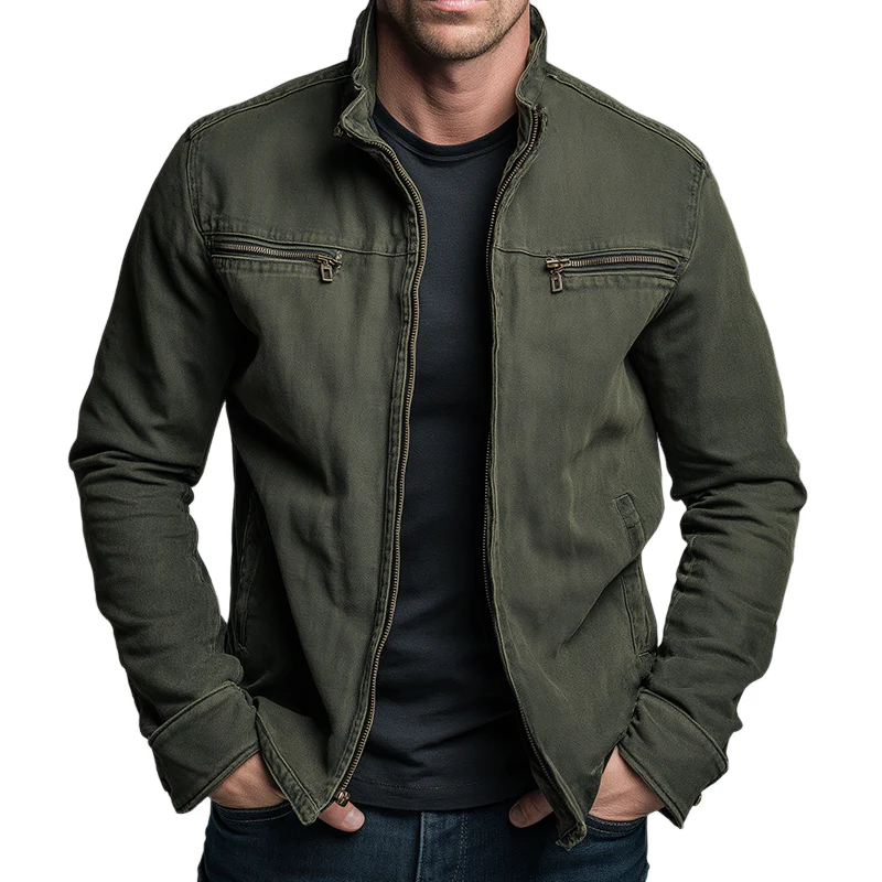 Men's Vine Casal Cotn Washedipper Lapel Jacket - Image 4
