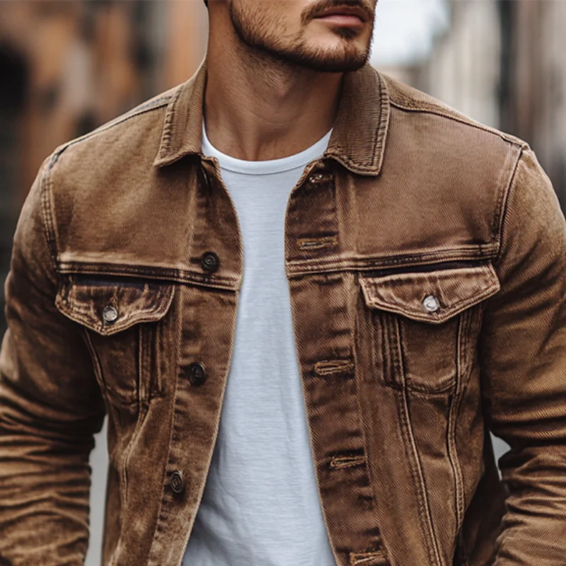 Men's Vine Casal Solid Color Washed DeniJacket - Image 2