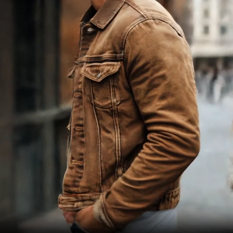 Men's Vine Casal Solid Color Washed DeniJacket - Image 3