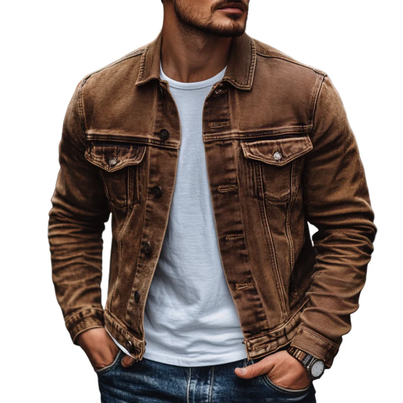 Men's Vine Casal Solid Color Washed DeniJacket - Image 9