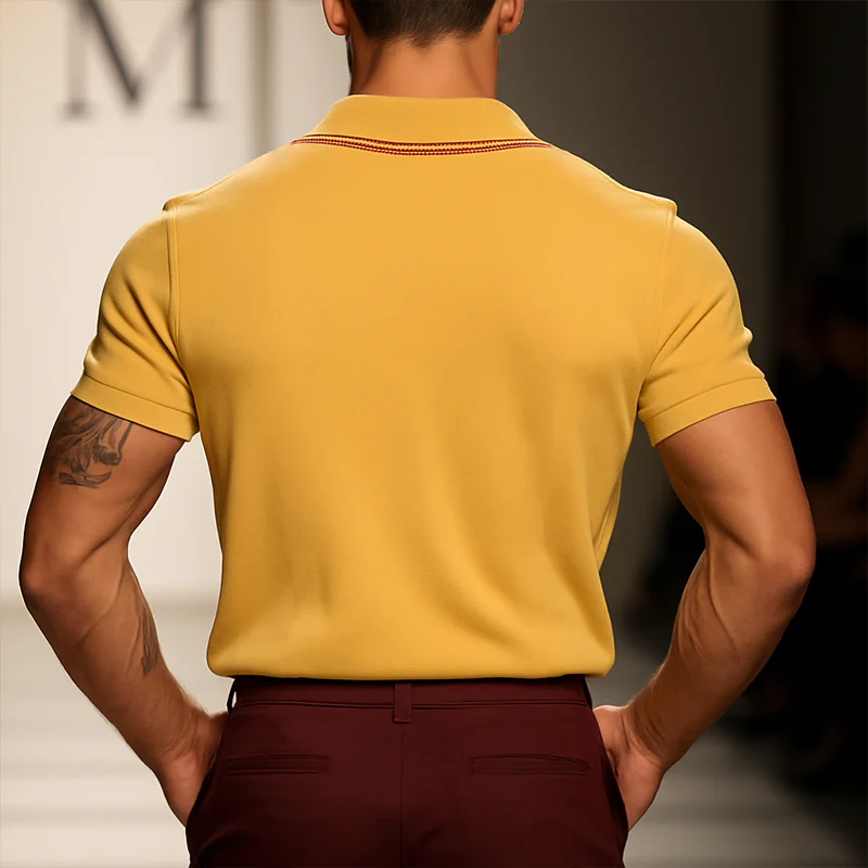 Men's Vine Casal Striped Embroidered Cotn Short Sleeve Polo Shirt - Image 2
