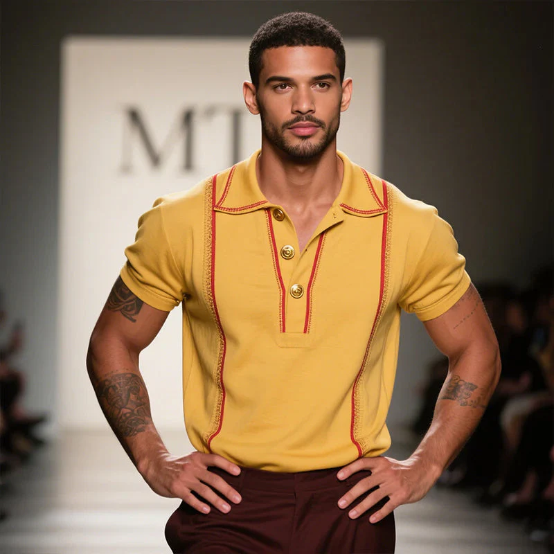 Men's Vine Casal Striped Embroidered Cotn Short Sleeve Polo Shirt - Image 3