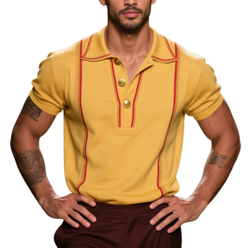Men's Vine Casal Striped Embroidered Cotn Short Sleeve Polo Shirt - Image 4