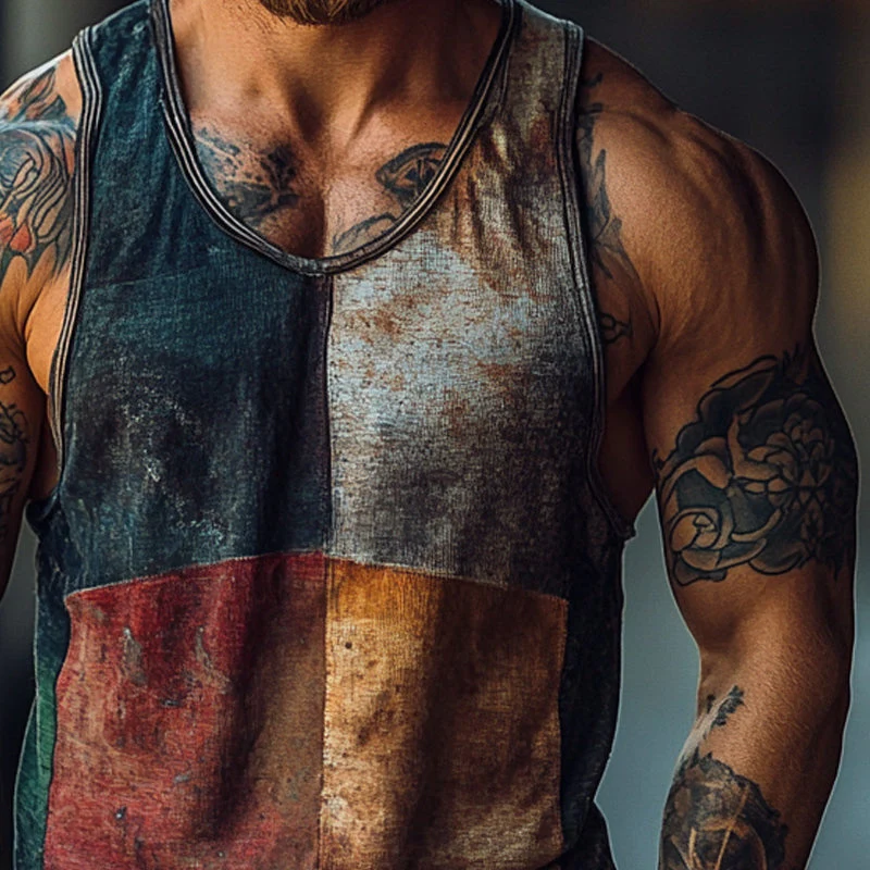 Men's Vine Color Block Print Crew Neck Vest pX - Image 2