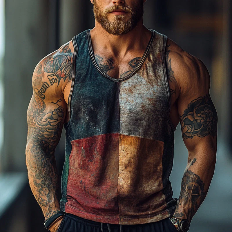Men's Vine Color Block Print Crew Neck Vest pX - Image 3