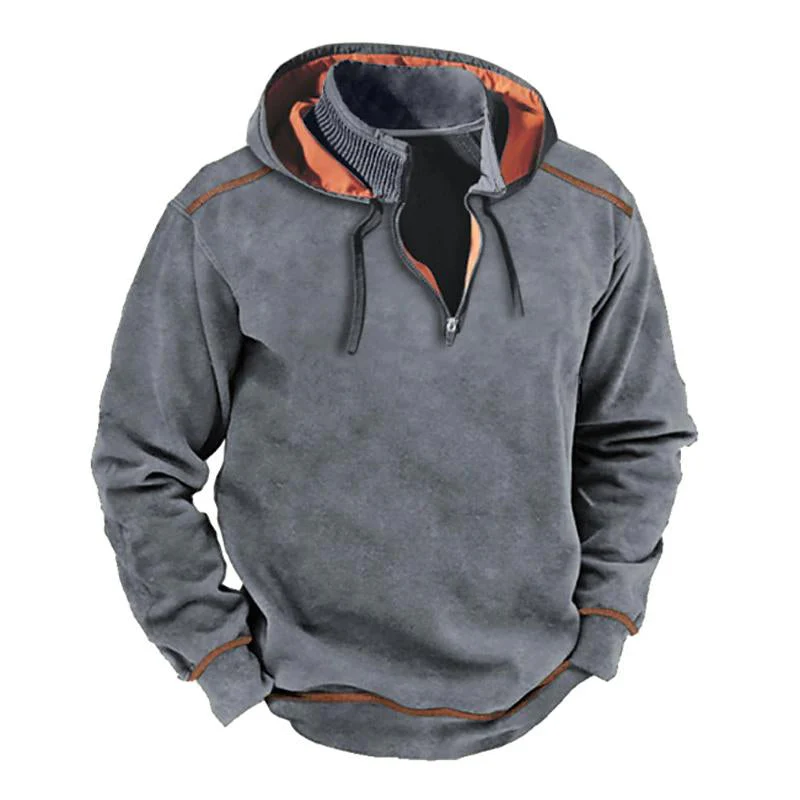 Men's Vine Contrastipper Stand Collar Patchwork Hooded Sweatshirt - Image 2
