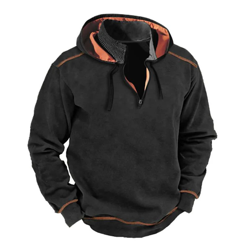 Men's Vine Contrastipper Stand Collar Patchwork Hooded Sweatshirt - Image 4