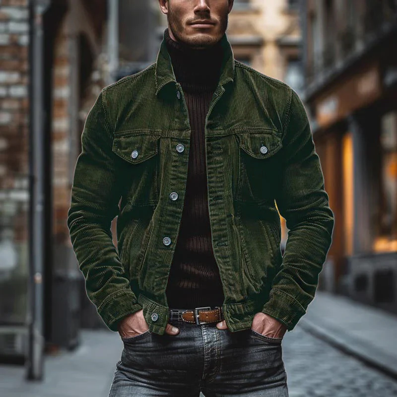 Men's Vine Cordroy Lapel Single Breastedlti-Pocket Work Jacket - Image 2