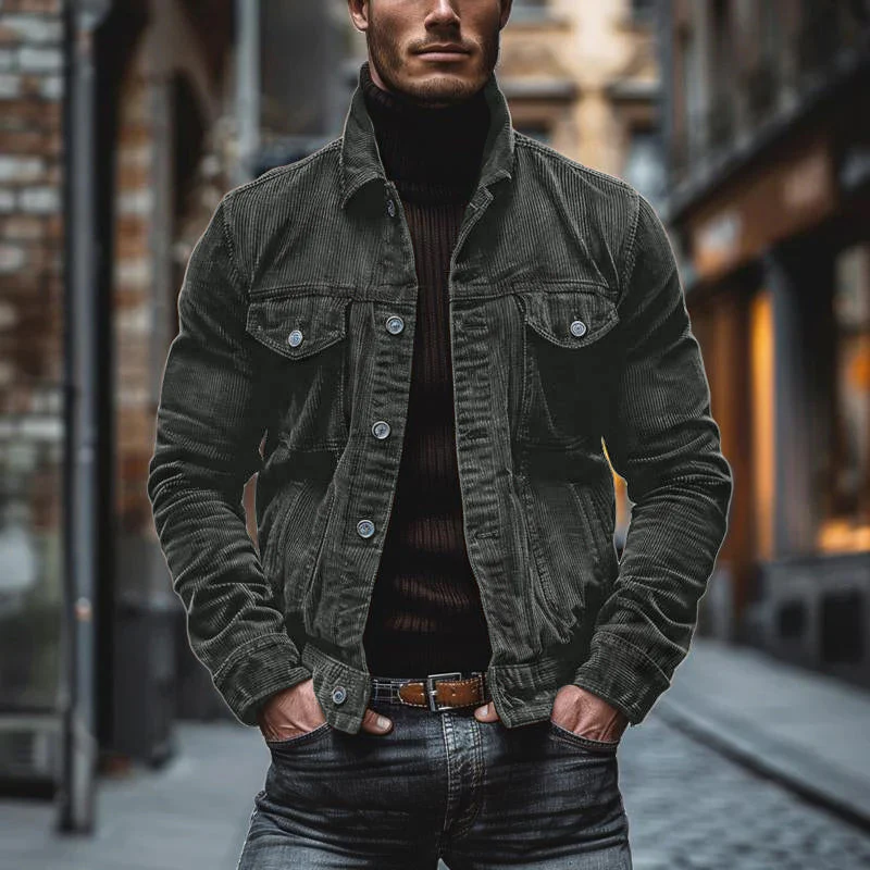 Men's Vine Cordroy Lapel Single Breastedlti-Pocket Work Jacket - Image 4